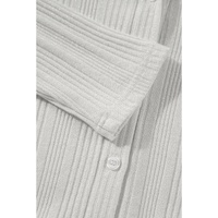 White Solid Color Ribbed Button up Tunic Cardigan - M thumbnail