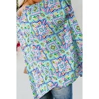 White Boho Floral Printed Rhinestone 3/4 Sleeve Open Front Kimono - XL thumbnail