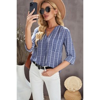 Azura Exchange Striped V Neck Pocket Long Sleeve Top - S thumbnail
