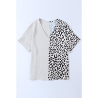 Khaki Contrast Leopard Color Block Blouse - M thumbnail