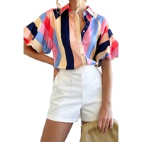 Azura Exchange Striped Puff Sleeve Buttoned Shirt - L thumbnail