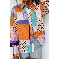 Azura Exchange Button Front Cuffed Sleeve Shirt with Mixed Print - L thumbnail
