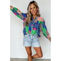Azura Exchange Floral Patchwork Print Puff Sleeve Shirt - XL thumbnail