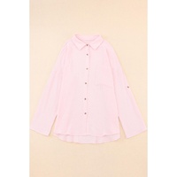 Azura Exchange Crinkle Texture Roll-tab Sleeve Shirt - L thumbnail