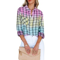 Azura Exchange Vibrant Tie Dye Plaid Button Up Shirt - M thumbnail