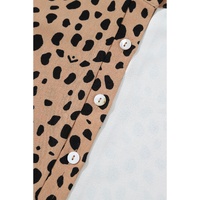 Khaki Leopard Contrast Half Button Casual Blouse - M thumbnail