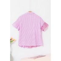 Pink Stripe Striped Patchwork Ruffled Hem Button up Shirt - L thumbnail