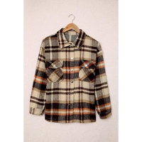 Orange Geometric Plaid Print Pocketed Shacket - XL thumbnail
