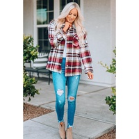 Azura Exchange Red Geometric Plaid Print Pocketed Shacket - M thumbnail
