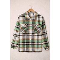 Green Geometric Plaid Print Pocketed Shacket - XL thumbnail