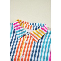 Orange Stripe Multicolor Drop Shoulder Loose Shirt - L thumbnail