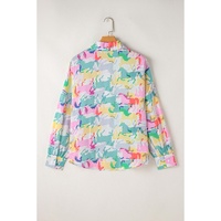 White Colorful Horse Printed Long Sleeve Button Up Casual Shirt - M thumbnail