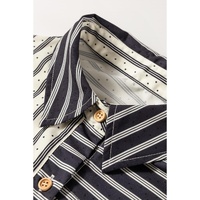 Black Stripe 2-tone Patchwork Half Buttons Chest Pockets Casual Blouse - M thumbnail