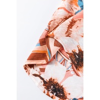 Orange Floral Print Shirred Cuff Buttoned Loose Shirt - L thumbnail