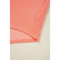 Grapefruit Orange Corded Half Sleeve Button Up High Low Hem Loose Shirt - S thumbnail