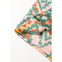 Dark Green Abstract Print Half Sleeve Button up Loose Shirt - L thumbnail