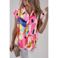 Multicolour Abstract Print Collared Cap Sleeve Casual Shirt - XL thumbnail