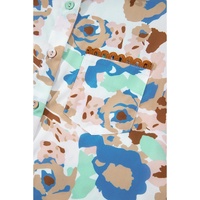 Multicolour Floral Print Ricrac Trim Collared Puff Short Sleeve Shirt - S thumbnail
