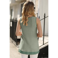 Sea Green Scoop Neck Waffle Knit Flowy Vest - S thumbnail