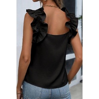 Black Solid Ruffle Trim Sleeveless Top - XL thumbnail