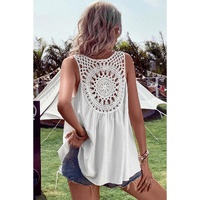White Bohemian Crochet Patchwork Sleeveless Tunic - S thumbnail