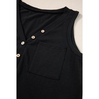 Black Half Button V Neck Patched Pocket Tank Top - S thumbnail
