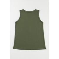 Jungle Green Half Button V Neck Patched Pocket Tank Top - L thumbnail