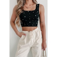 Black Pearl Decor Square Neck Sleeveless Crop Top - L thumbnail