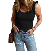 Black Ruffled Wide Straps Slim Tank Top - XL thumbnail