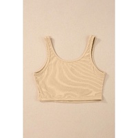 Apricot Ribbed Knit Sheath Sleeveless Crop Top - M thumbnail