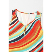 Multicolour Wavy Striped Buttoned V Neck Tank Top - M thumbnail