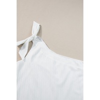 White Textured Bowknot One Shoulder Tank Top - L thumbnail