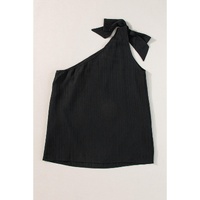 Black Textured Bowknot One Shoulder Tank Top - XL thumbnail