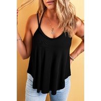 Black Exposed Seam Detail Double Straps Tank Top - S thumbnail