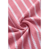 Pink Stripe Contrast Round Neck Sleeveless Slim Top - L thumbnail