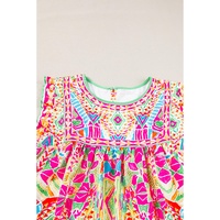 Orange Geometric Print Ruffled Trim Tank Top - M thumbnail