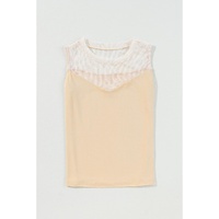 Oatmeal Solid Mesh Patchwork Crew Neck Tank Top - L thumbnail