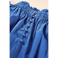 Sky Blue Frilled Neck Ruffled Armholes Buttoned Back Tank Top - L thumbnail