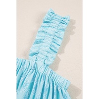 Sky Blue Tribal Pattern Print Ruffled Wide Straps Loose Tank Top - L thumbnail
