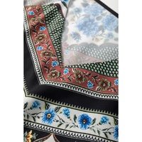 Red Mixed Floral Chevron Pattern Dip Hem Spaghetti Straps Tank - M thumbnail