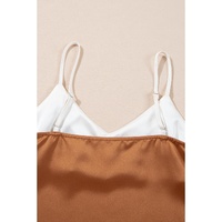 Khaki Chevron Color Block Spaghetti Straps Tank Top - L thumbnail
