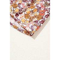 Red Floral Print Knot V Neck Ruffled Sleeve Blouse - XL thumbnail