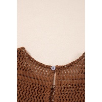 Brown Eyelet Knit Yoke Patchwork Printed Flowy Fit Tank Top - S thumbnail