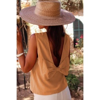 Desert Gold Bowknot V Cut Backless Cotton Tank Top - L thumbnail