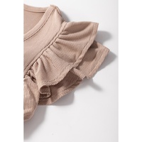 Smoke Gray Ribbed Knit Ruffled Shoulder Slim Fit Tank Top - XL thumbnail