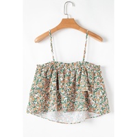 White Boho Floral Spaghetti Strap Ruffle Summer Tank Top - L thumbnail