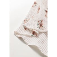 White Floral Pleated Big Bow Back Spaghetti Straps Tank Top - L thumbnail