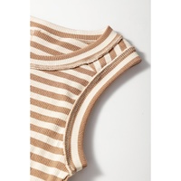 Khaki Stripe Exposed Seam Trim Round Neck Sleeveless Top - L thumbnail