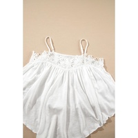 White Lace Splicing Spaghetti Straps Ruffle Flared Tank Top - XL thumbnail