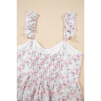 Pink Floral Flutter Peplum Tank Top - L thumbnail